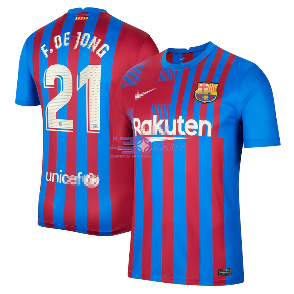 Talla niño 12 años Dorsal 21 F Producto con Licencia Barcelona Conjunto Camiseta y pantalón Replica 1ª EQ Temporada 2021/22 100% Poliéster FC DE Jong 