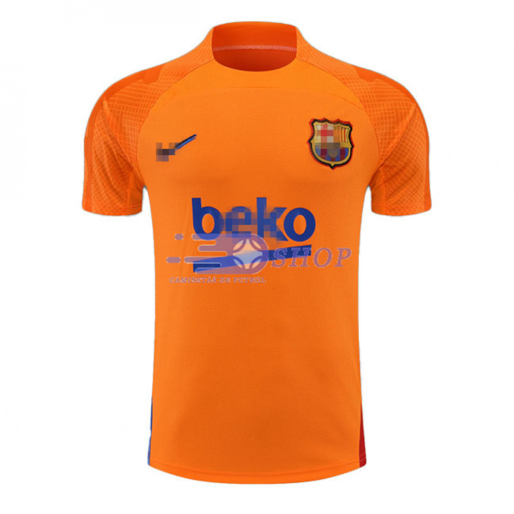 muñeca Rebaño Bienes Camiseta de Entrenamiento Barcelona 2022/2023 Naranja Marca Azul -  Camisetasdefutbolshop