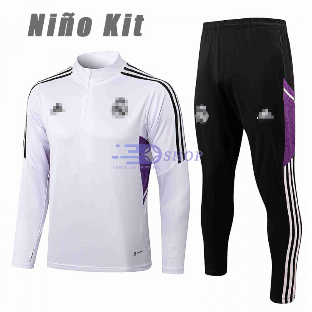 Sudadera De Entrenamiento Real Madrid 2022/2023 Niño Kit Blanco/Púrpura -  Camisetasdefutbolshop